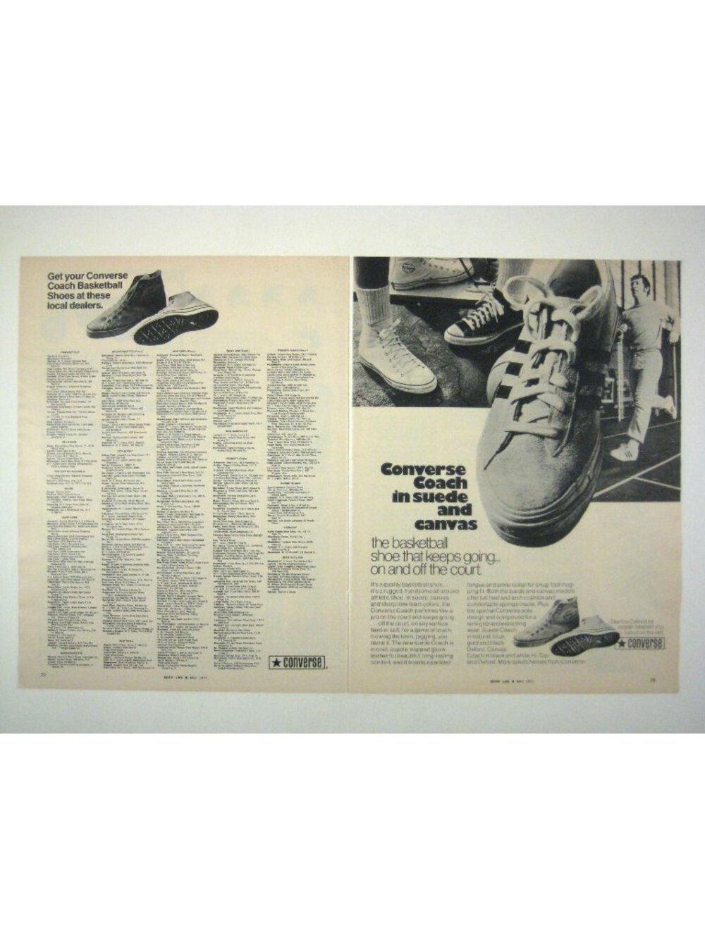 Converse Coach Basketball Shoes Vintage 1971 Print Advertisement 2 Page Suede